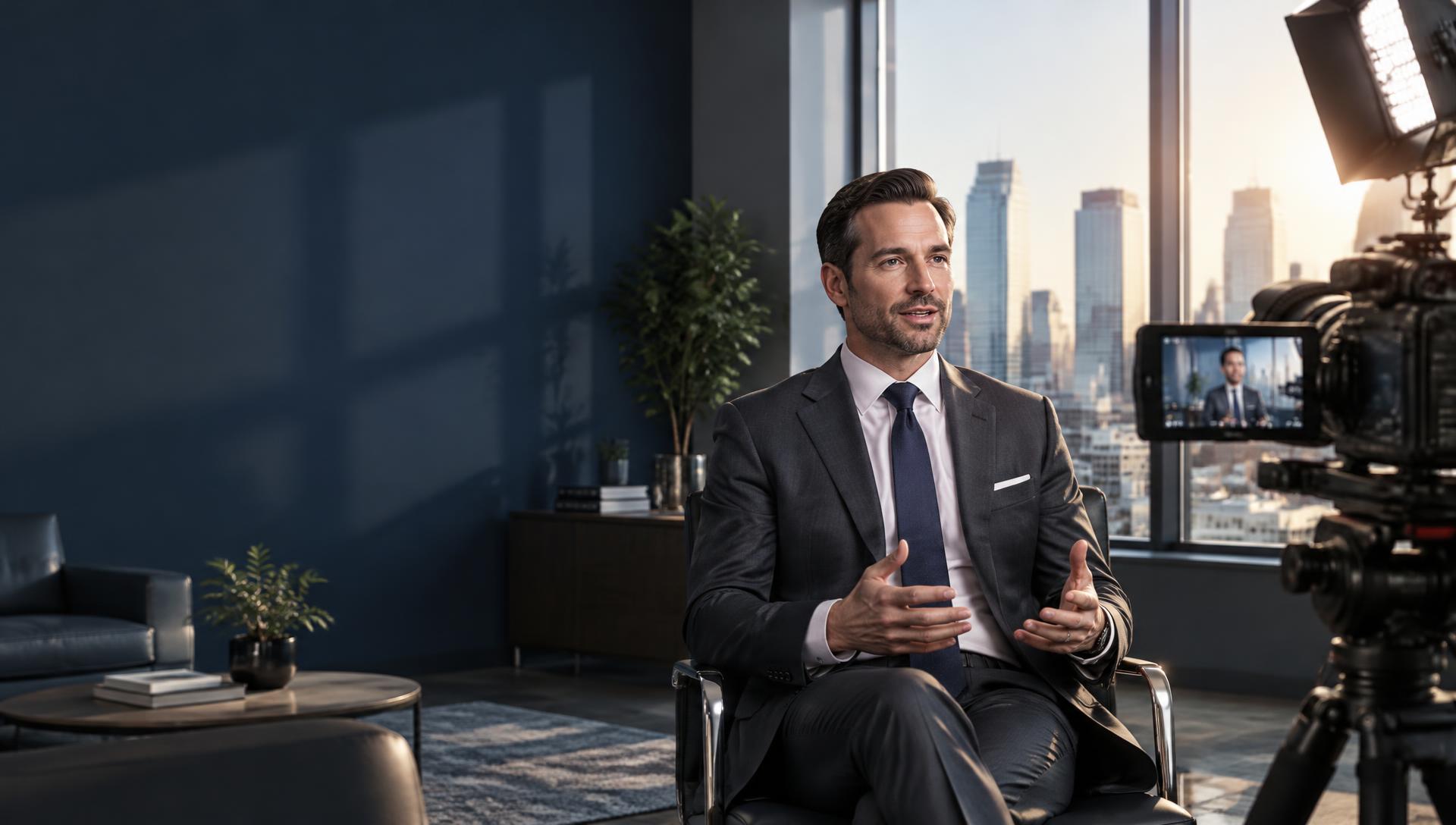 Attorney recording a branded educational video in a professional office